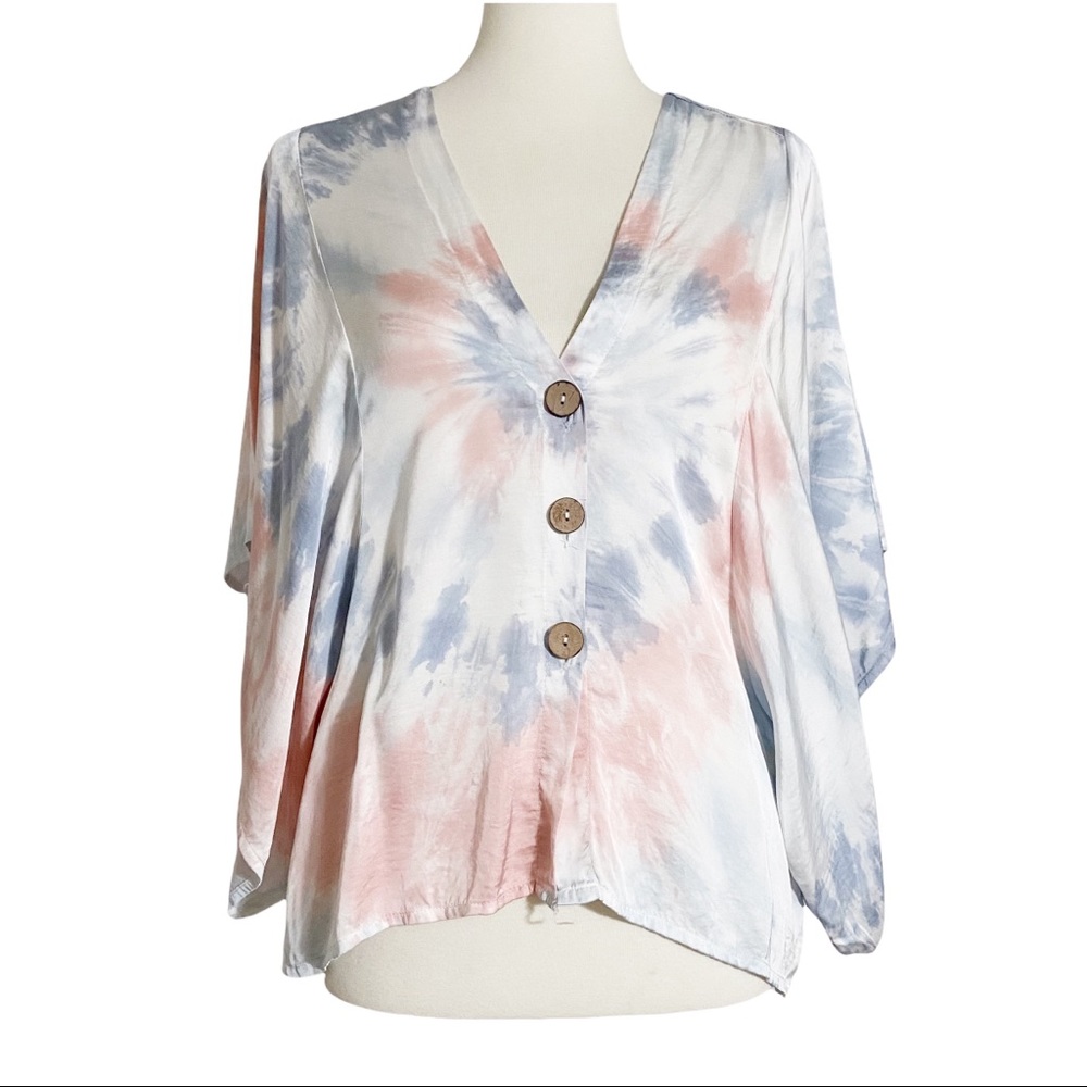 Vici Tie-Dye Print Blouse with Batwing Sleeves